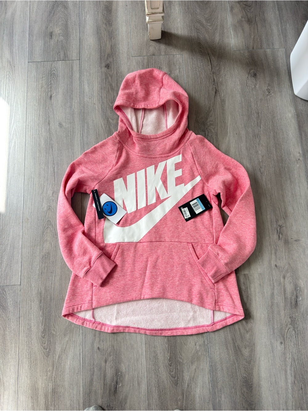NIKE Girls Sz.M (10/12) Pink Scuba Neck Hoodie Hi-Lo Hem NWT $60